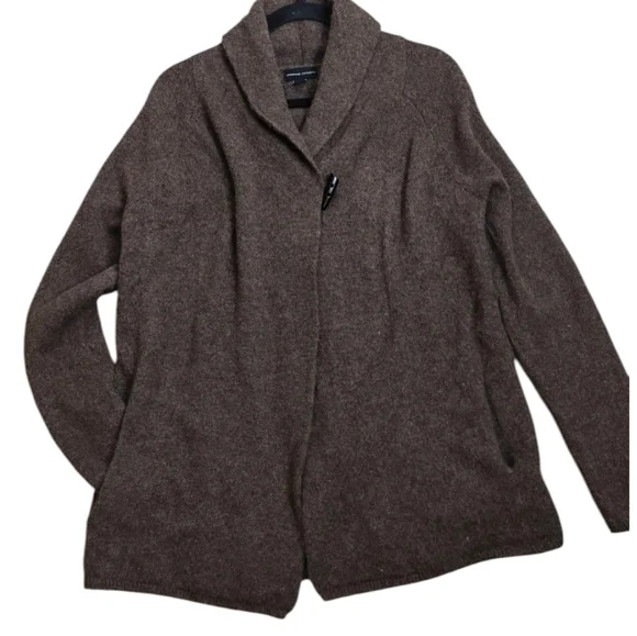 Adrienne Vittadini wool yak hair brown toggle cardigan sweater Size XL - Picture 3 of 7